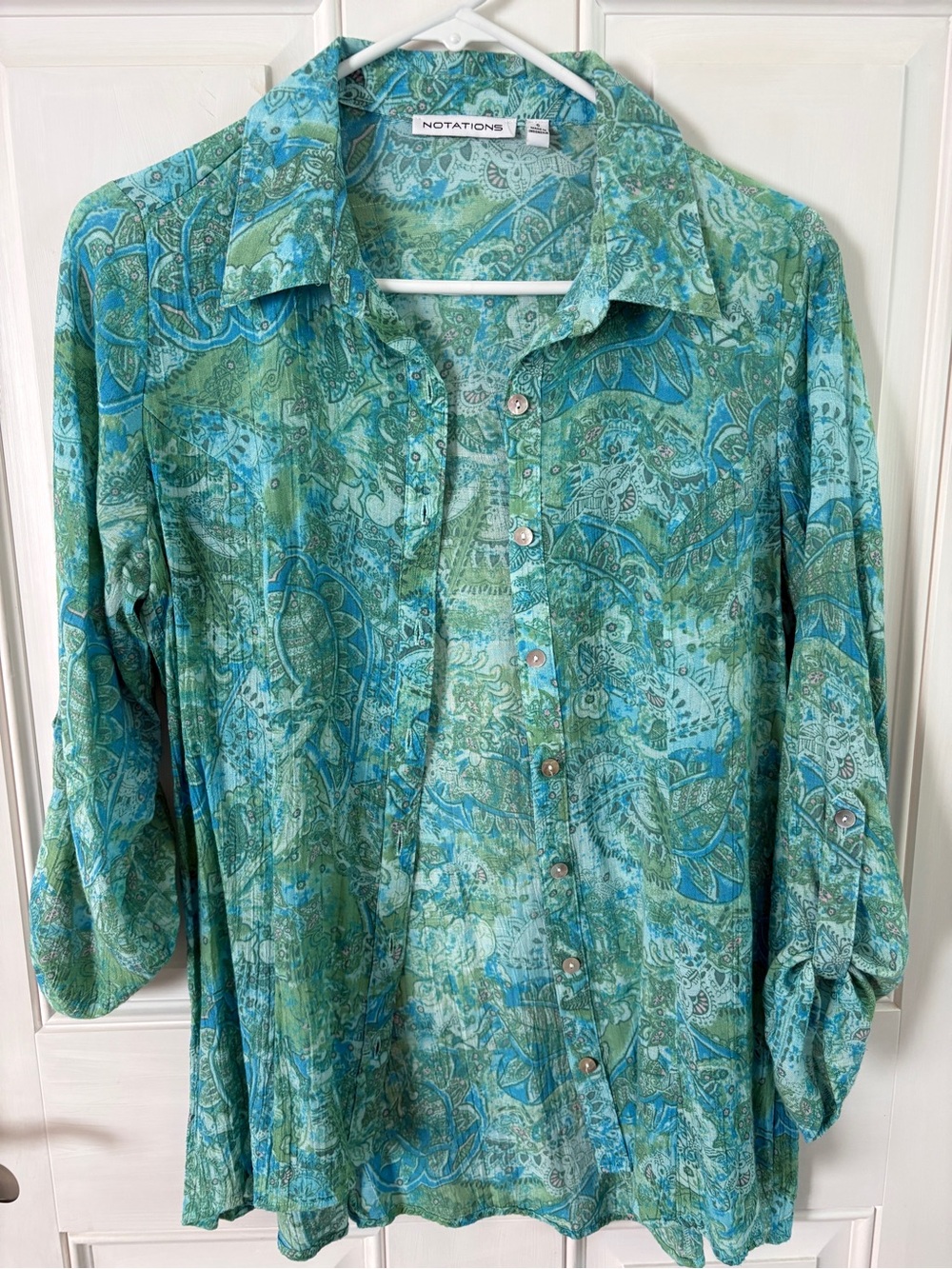 Notations Teal & Green Paisley Button-Front Shirt